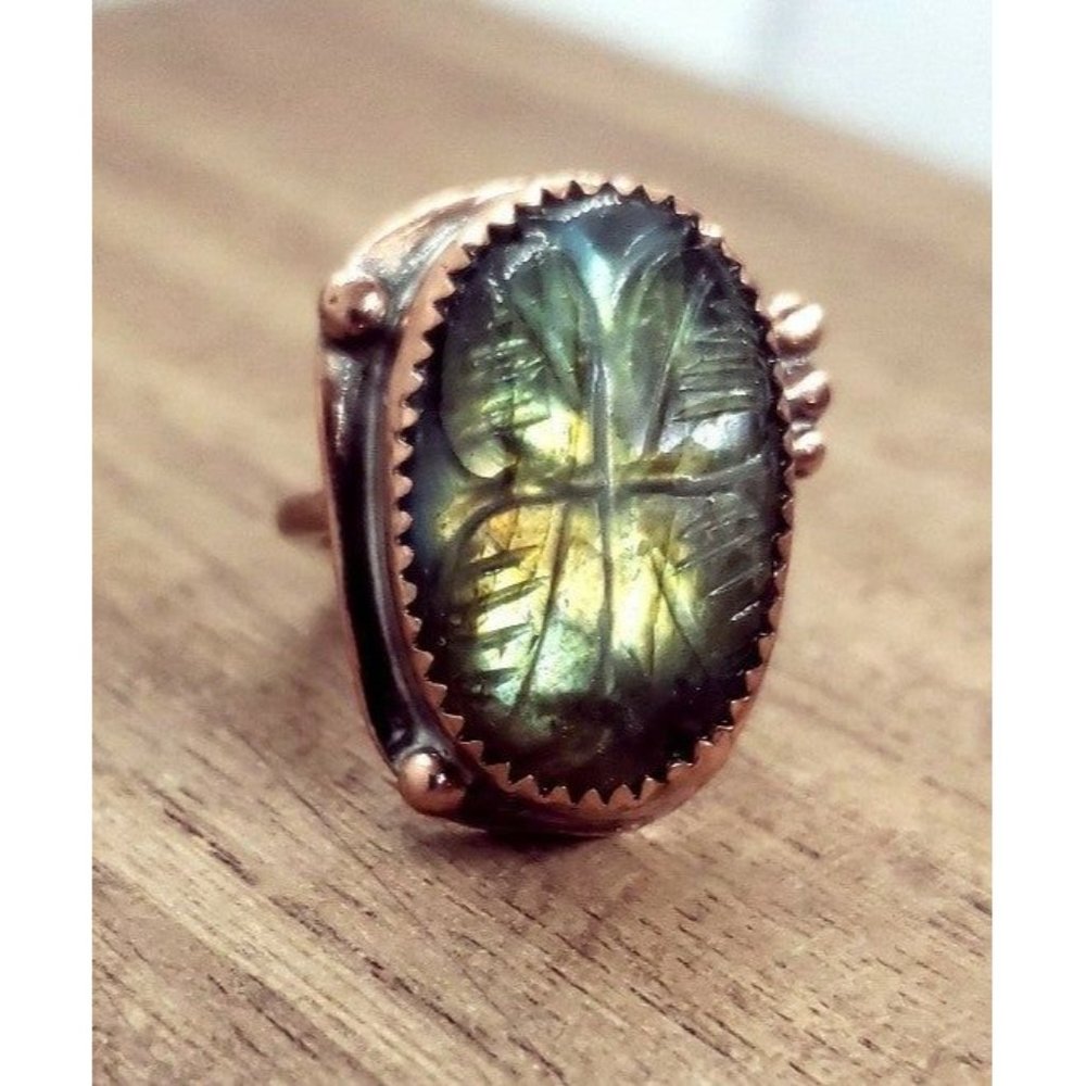 Labradorite butterfly rainbow crystal copper Ring handmade size 6 metalwork